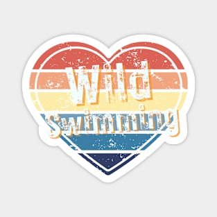 Love wild swimming, vintage style rainbow heart Magnet