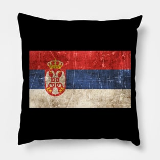 Vintage Aged and Scratched Serbian Flag Pillow