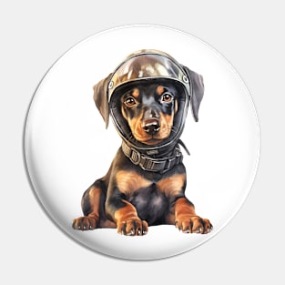 Doberman Pinscher Dog in Helmet Pin