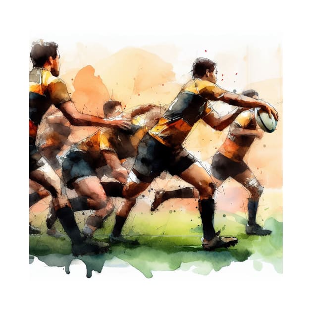 Artistic illustration of men playing rugby by WelshDesigns