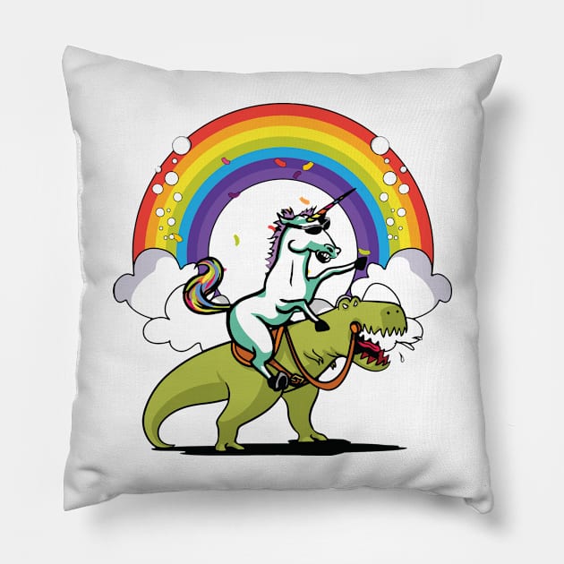 Unicorn Riding T-Rex Pillow by stopse rpentine