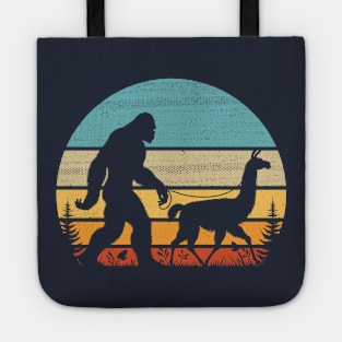 Bigfoot Walking Llama Vintage Retro Sunset Sasquatch Tote