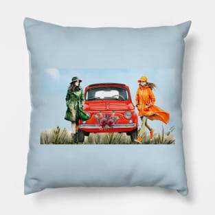 Vintage landscape and fashionable girls Pillow