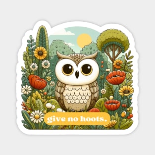 Give No Hoots - Carefree Owl in Bloom Magnet