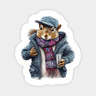 Squirrel wearing a jackets cap and a scarf Magnet