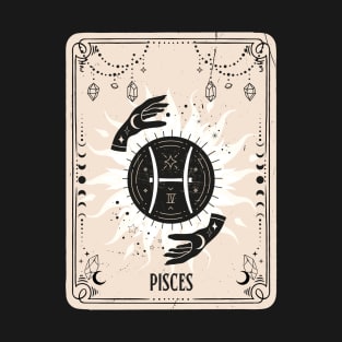 Pisces zodiac symbol card with fortune teller mystic hands. T-Shirt