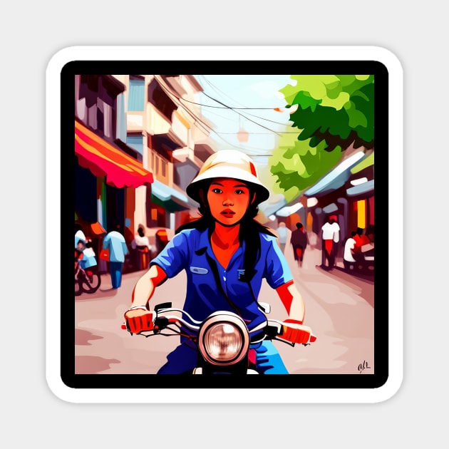 Vietnamese Girl on Motorbike Magnet by HanaTee