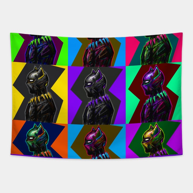 shuffle black panther in technicolor Tapestry by jorge_lebeau