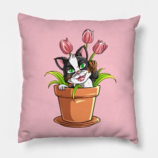 Purr-fectly Potted: Cute Cartoon Kitty in a Pot Pillow