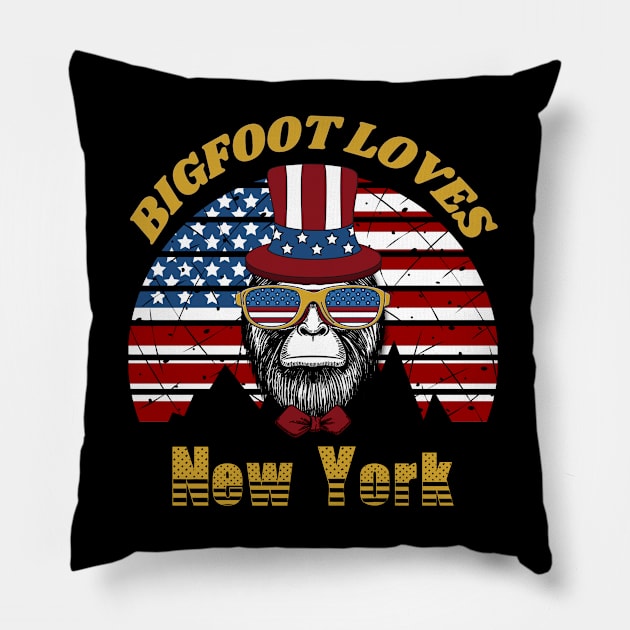 Bigfoot loves America and New York Pillow by Scovel Design Shop