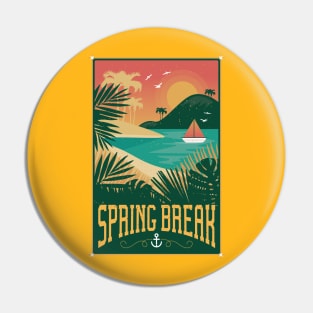 Vintage Spring Break: Retro Island Vibes Vector Design for Spring and Summer Pin