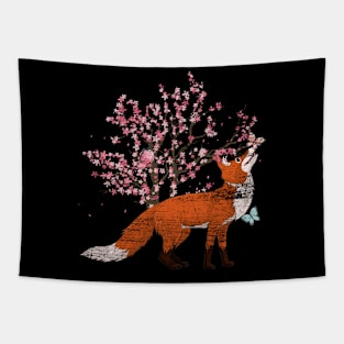 Nature Cherry Blossom Tree Cute Forest Animal Fox Tapestry