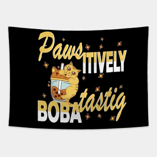 Paws-itively Boba-tastic Biting Cat Tapestry