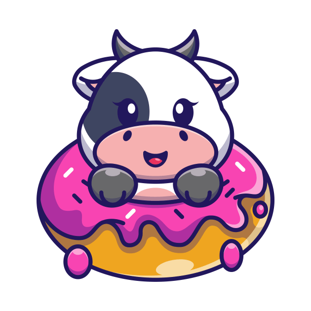 Cute baby cow with doughnut cartoon by Wawadzgnstuff