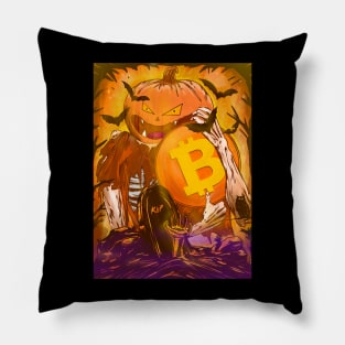 pumpkin king with bitcoin Pillow