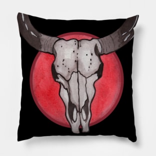 Cow Skull In Red Circle Pillow