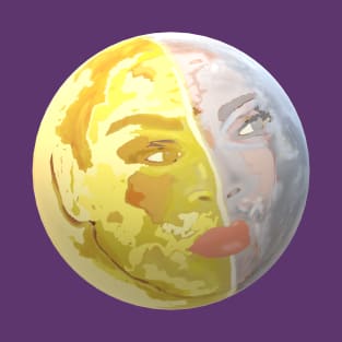 Woman's Face in Sun and Moon (Purple Background) T-Shirt