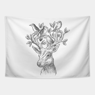 Deer With Birds Tapestry