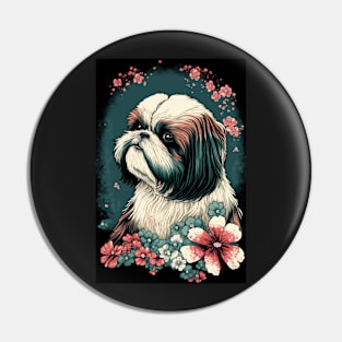 Super Cute Shih Tzu Portrait - Japanese style Pin