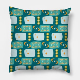 Atomic Age MCM Pattern in Teal, Aqua, Orange Pillow