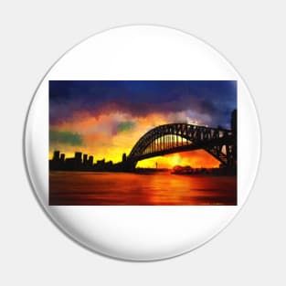 Sydney Harbour Australia Impressionist Sunset Art Pin