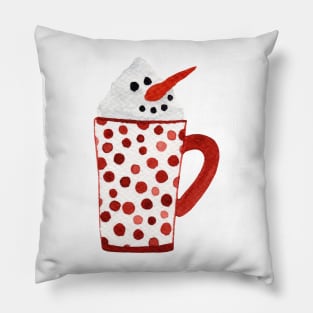 Hot Chocolate Snowman - red dot pattern mug Pillow