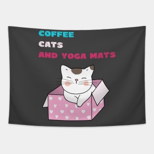 Coffee cats and yoga mats funny yoga and cat drawing Tapestry