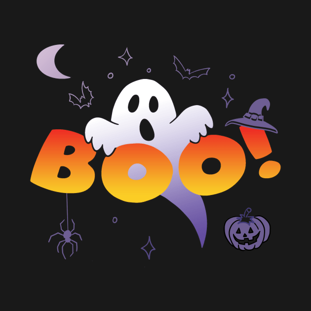 Spooky and Cute Halloween Ghost behind Boo Text by Pixel On Fire