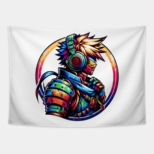 Epic Soundscapes DJ T-Shirt: Anime Warrior with Headphones Shirt Tapestry