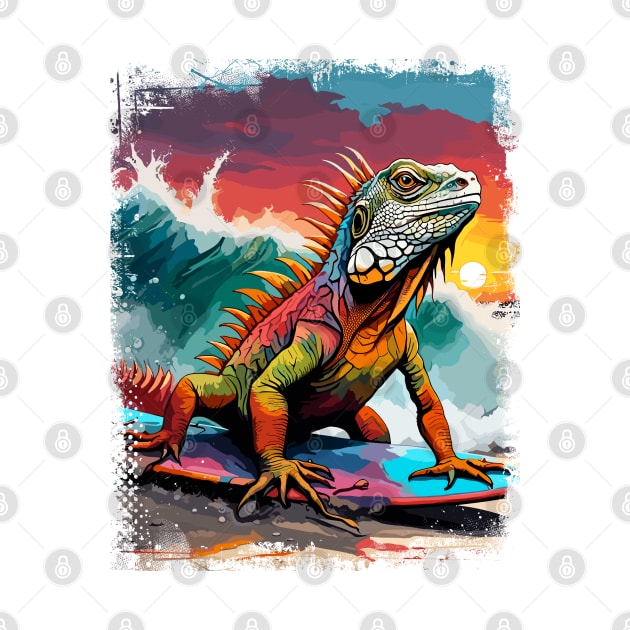 Iguana Surfing Cute Colorful Comic Illustration by Naumovski