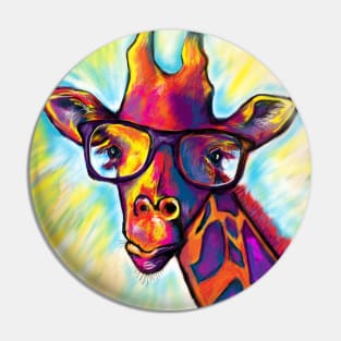 Giraffe in Glasses - Fun Surrealist Pop Art Painting Pin