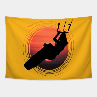 Kitesurfer Kitesurfing Lover Black Silhouette Sunset Tapestry