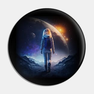 Walking at the moon Blonde girl space galaxy theme Pin