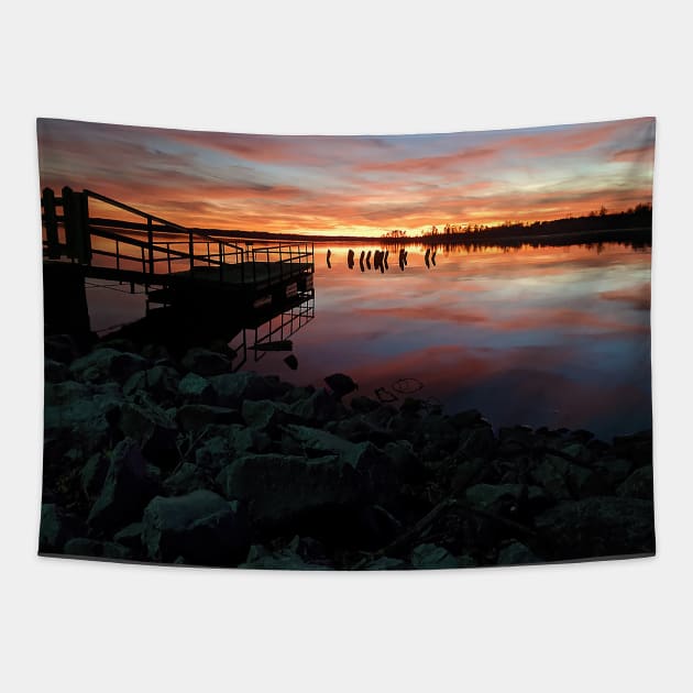 Sunset Dock Over Water Tapestry by shanestillz