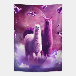 Outer Space Galaxy Cat With Llama Tapestry