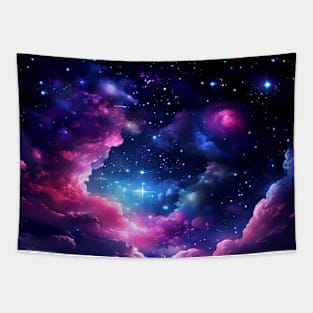 Fantasy Starry Blue And Pink Night Sky Tapestry