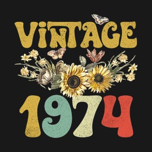 Vintage 1974 Sunflower Floral Retro Groovy 49th Birthday T-Shirt