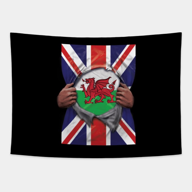 Wales Flag Great Britain Flag Ripped - Gift for Welsh From Wales Tapestry by Country Flags