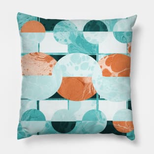 Abstract Mid Century Circles Pattern in Marbled Paper: Hot and Cold Pillow