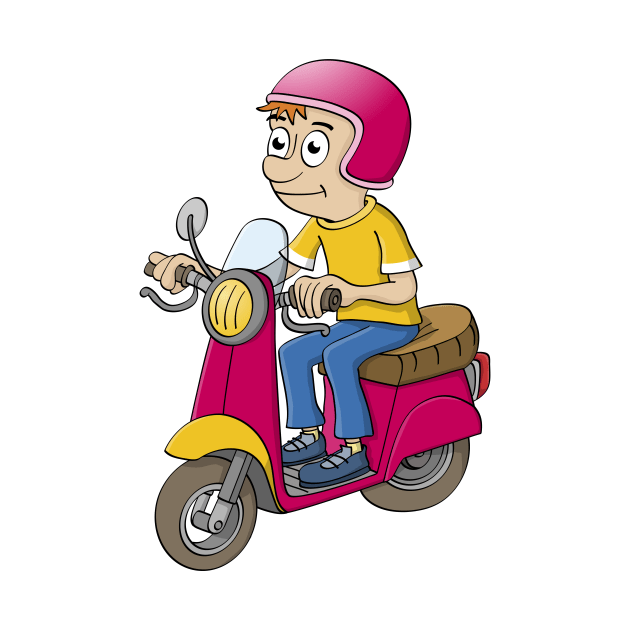 Cartoon illustration of a young boy on a motorbike by Stefs-Red-Shop