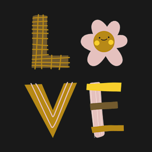 L O V E love block letters monogram floral brown T-Shirt