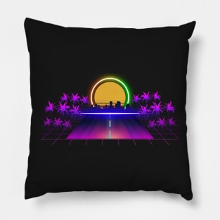 Neon City Sunset Pillow