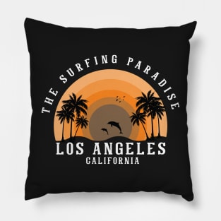 Los Angeles California Surfing Palm And Beach Paradise 80s Pillow