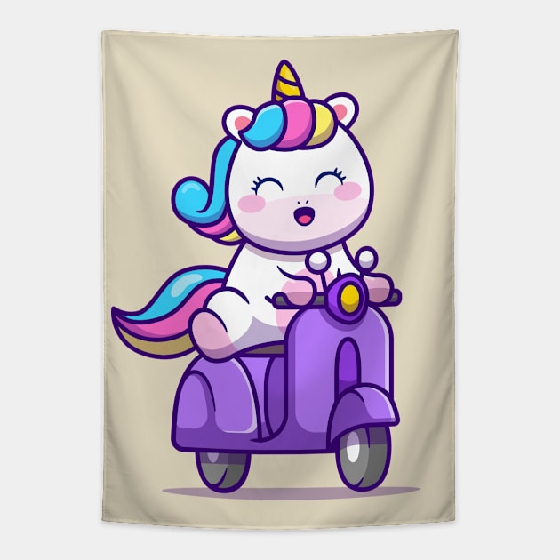 Cute Unicorn Riding Scooter Tapestry by Catalyst Labs