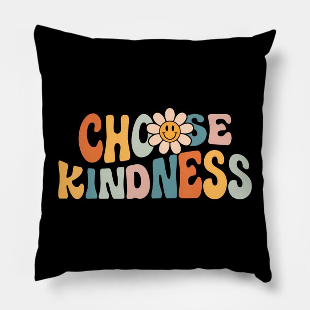 Choose Kindness Retro Groovy Daisy Be Kind Inspirational Pillow by Daysy1