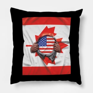 USA Flag Canadian Flag Ripped - Gift for Canadian From USA Pillow