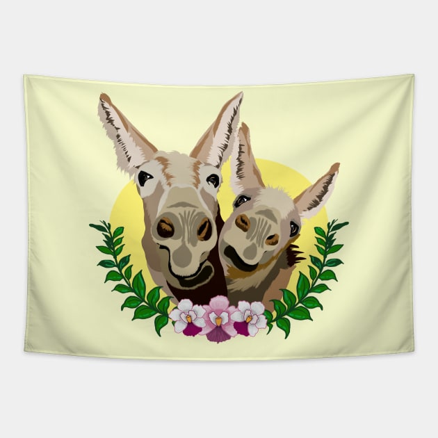 Happy Donkey Friends with Wildflowers Tapestry by Spirit Animals 21