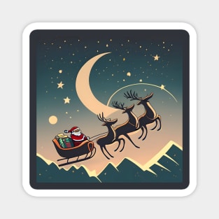 Santa Claus in sleigh with reindeers Minimalistic Drawing Magnet