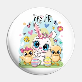 Cute Easter Bunny and Chicks Pin