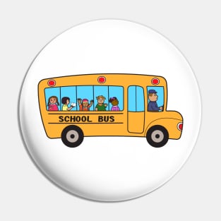 School bus with group of school children. Flat design drawing isolated on white background d. Pin